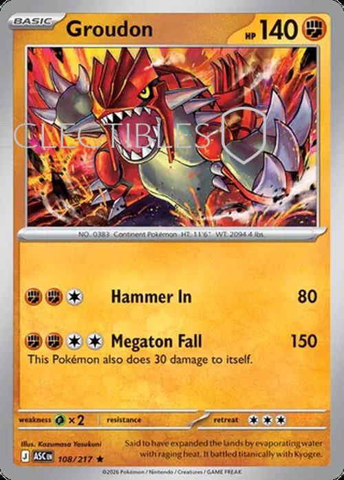 Pokemon Ascended Heroes 108/217 Groudon  Reverse Holo