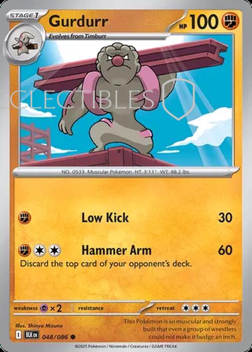 Pokemon Black Bolt 048/086 Gurdurr  Reverse Holo