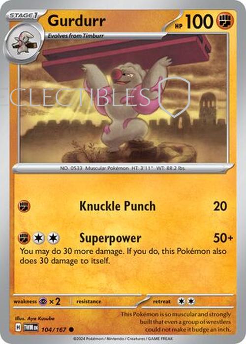 Pokemon Twilight Masquerade 104/167 Gurdurr  Reverse Holo