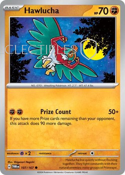 Pokemon Twilight Masquerade 107/167 Hawlucha  Reverse Holo