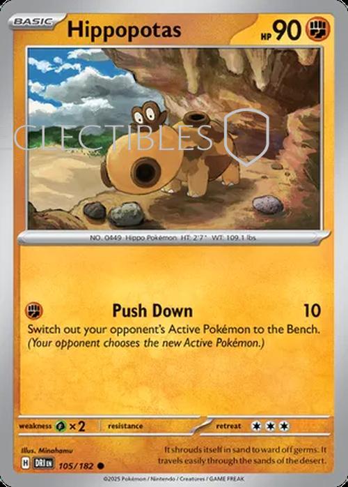 Pokemon Destined Rivals 105/182 Hippopotas  Reverse Holo