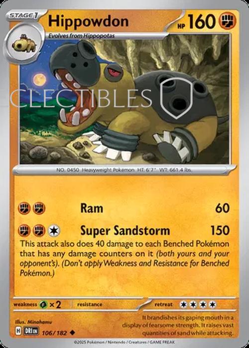 Pokemon Destined Rivals 106/182 Hippowdon  Reverse Holo