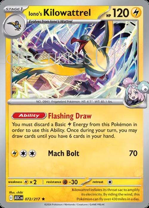 Pokemon Ascended Heroes 072/217 Ionos Kilowattrel  Reverse Holo