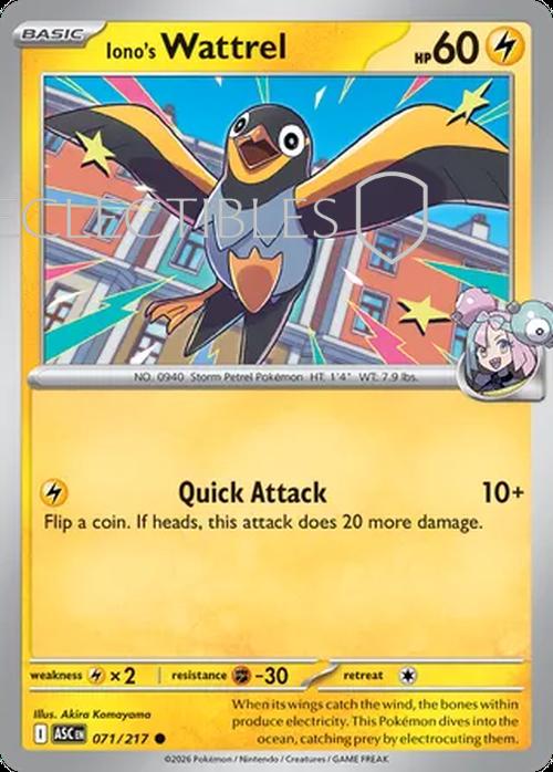 Pokemon Ascended Heroes 071/217 Ionos Wattrel  Reverse Holo