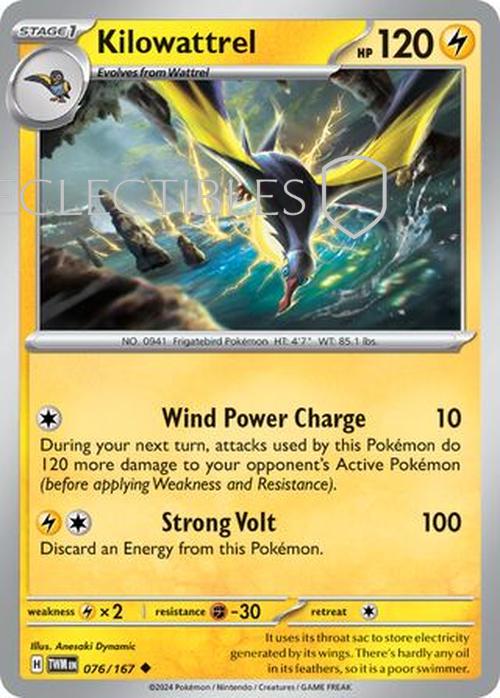 Pokemon Twilight Masquerade 076/167 Kilowattrel  Reverse Holo