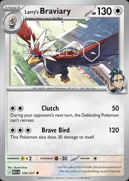 Pokemon Ascended Heroes 174/217 Larrys Braviary  Reverse Holo