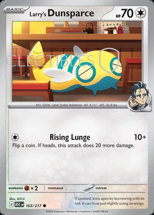 Pokemon Ascended Heroes 163/217 Larrys Dunsparce  Reverse Holo