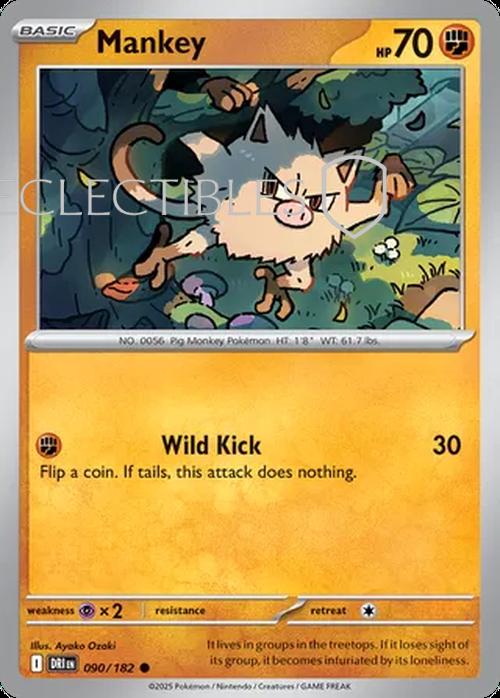 Pokemon Destined Rivals 090/182 Mankey  Reverse Holo