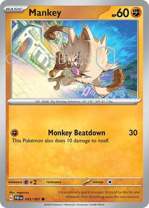Pokemon Paldean Fates 045/91 Mankey  Reverse Holo