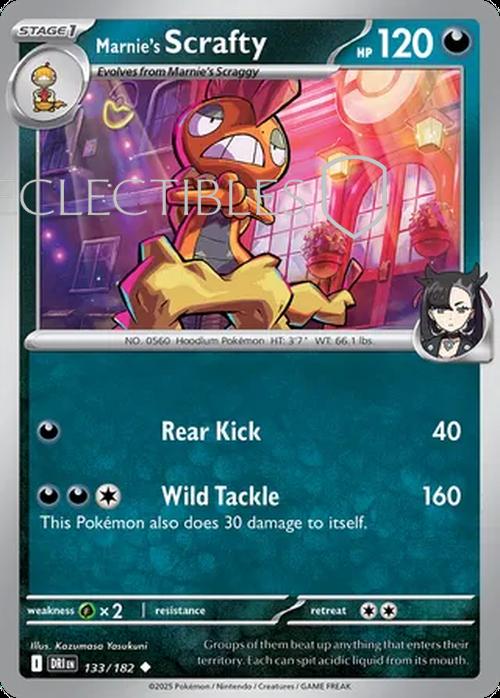 Pokemon Destined Rivals 133/182 Marnies Scrafty  Reverse Holo