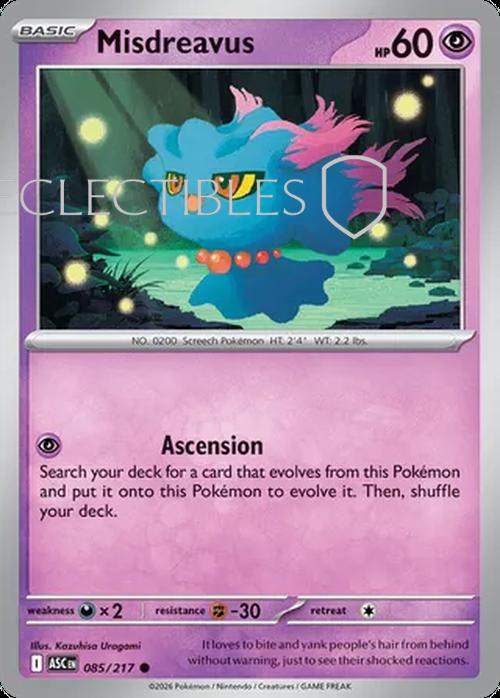 Pokemon Ascended Heroes 085/217 Misdreavus  Reverse Holo