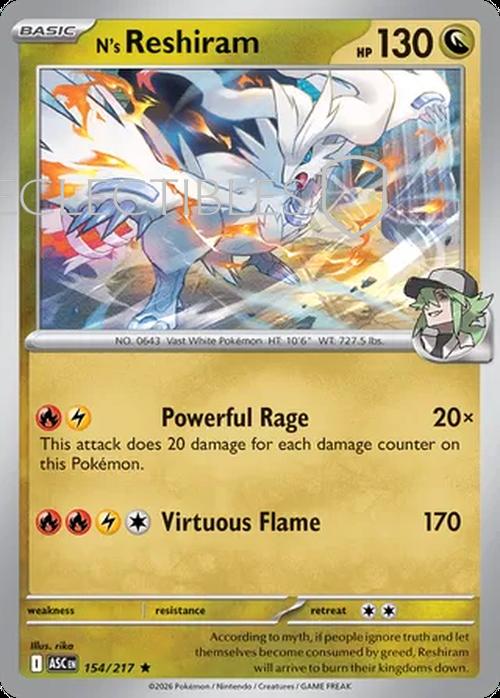 Pokemon Ascended Heroes 154/142 Ns Reshiram Holo