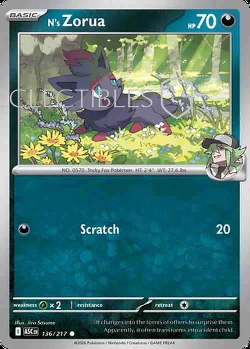 Pokemon Ascended Heroes 136/217 Ns Zorua  Reverse Holo