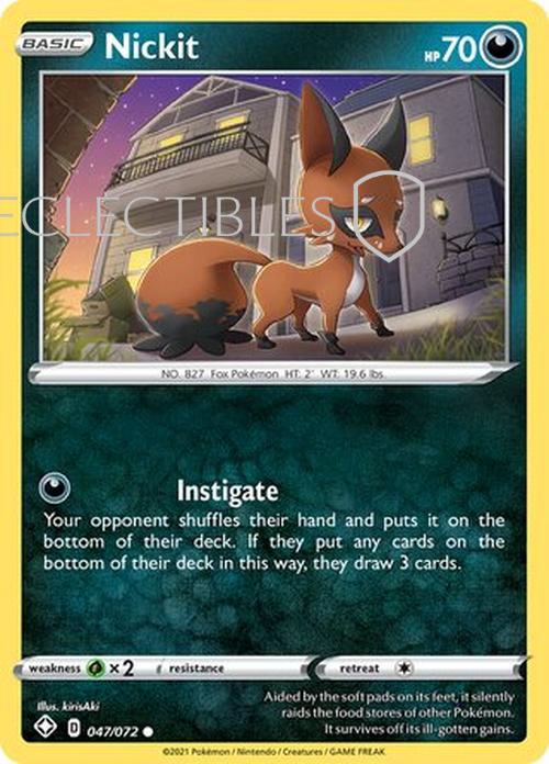 Pokemon Shining Fates 047/072 Nickit  Reverse Holo