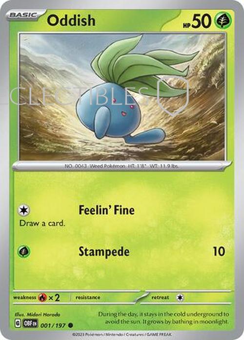 Pokemon Obsidian Flame 001/197 Oddish  Reverse Holo