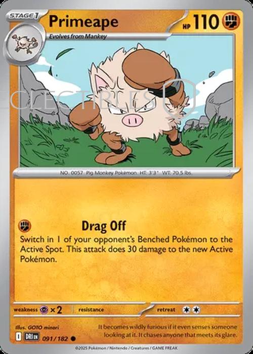 Pokemon Destined Rivals 091/182 Primeape  Reverse Holo