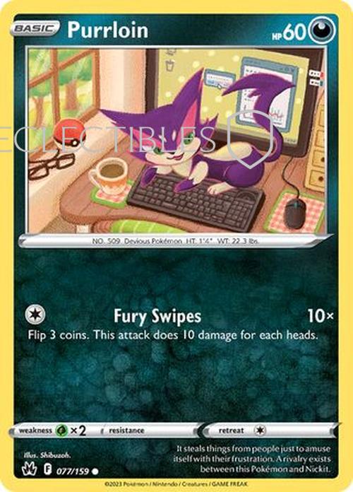 Pokemon Crown Zenith 077/159 Purrloin  Reverse Holo