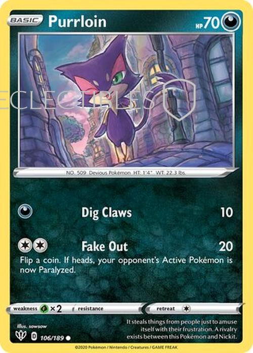 Pokemon Darkness Ablaze 106/189 Purrloin  Reverse Holo