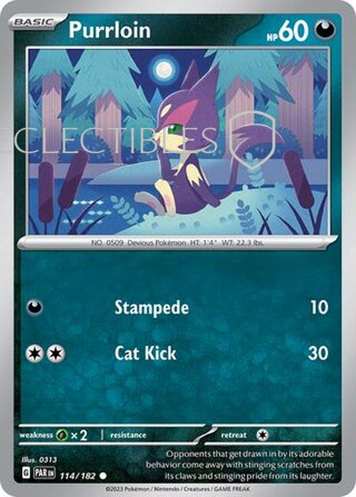 Pokemon Paradox Rift 114/182 Purrloin  Reverse Holo