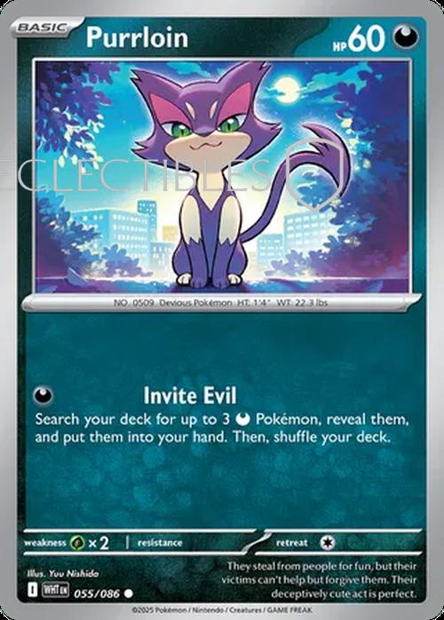 Pokemon White Flare 055/086 Purrloin  Reverse Holo