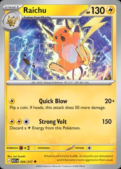 Pokemon Ascended Heroes 056/217 Raichu  Reverse Holo