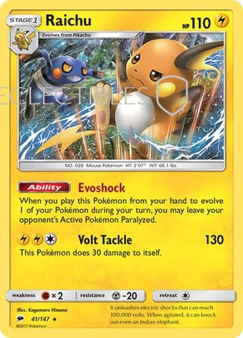 Pokemon Burning Shadows 041/147 Raichu Reverse Holo