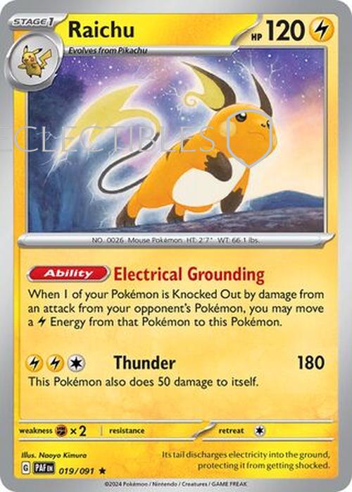 Pokemon Paldean Fates 019/91 Raichu  Reverse Holo
