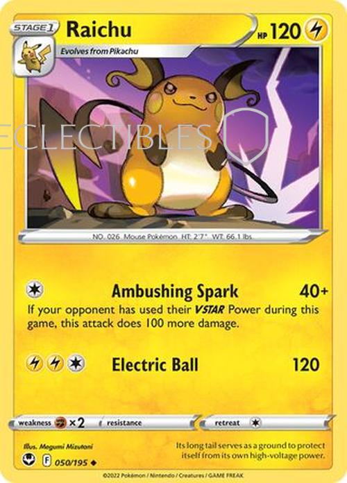 Pokemon Silver Tempest 050/195 Raichu  Reverse Holo