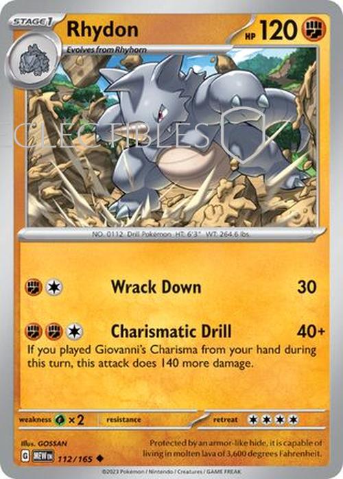 Pokemon Scarlet & Violet 151 112/165 Rhydon  Reverse Holo