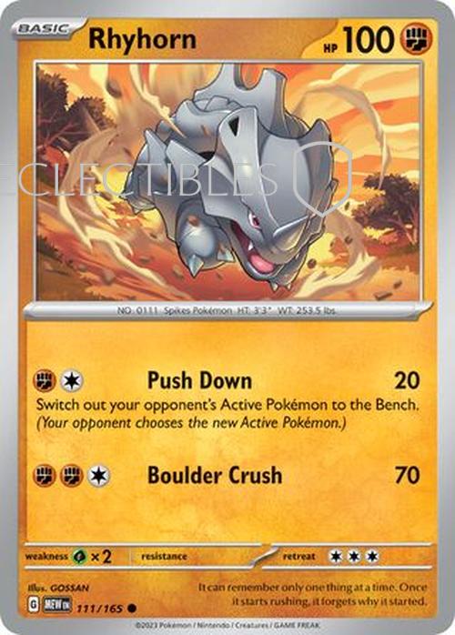Pokemon Scarlet & Violet 151 111/165 Rhyhorn  Reverse Holo