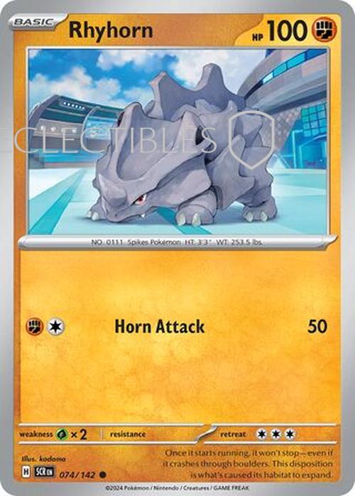 Pokemon Stellar Crown 074/142 Rhyhorn  Reverse Holo