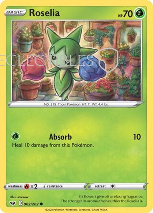Pokemon Sword & Shield 002/202 Roselia  Reverse Holo