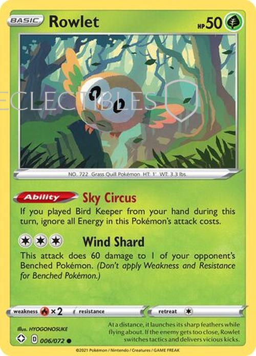 Pokemon Shining Fates 006/072 Rowlet  Reverse Holo