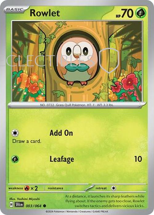 Pokemon Shrouded Fable 003/064 Rowlet  Reverse Holo