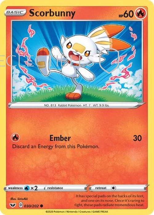 Pokemon Sword & Shield 030/202 Scorbunny  Reverse Holo