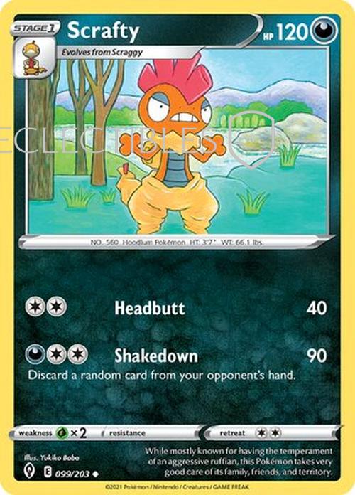 Pokemon Evolving Skies 099/203 Scrafty  Reverse Holo