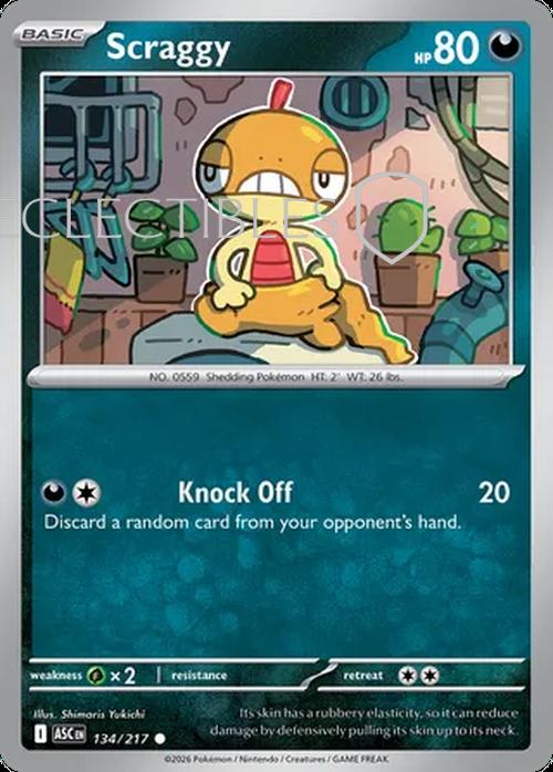 Pokemon Ascended Heroes 134/217 Scraggy  Reverse Holo