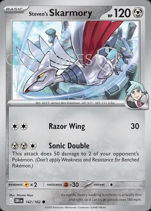 Pokemon Destined Rivals 142/182 Stevens Skarmory  Reverse Holo