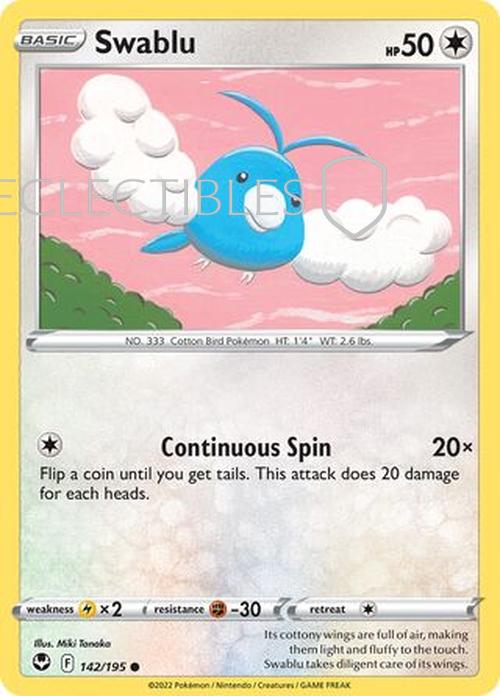 Pokemon Silver Tempest 142/195 Swablu  Reverse Holo