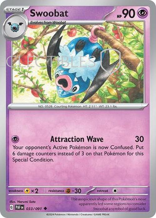 Pokemon Paldean Fates 033/91 Swoobat  Reverse Holo
