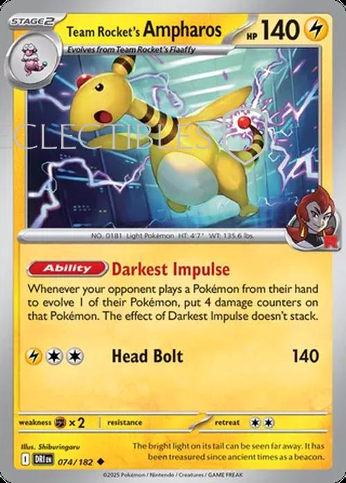 Pokemon Destined Rivals 074/182 Team Rockets Ampharos  Reverse Holo