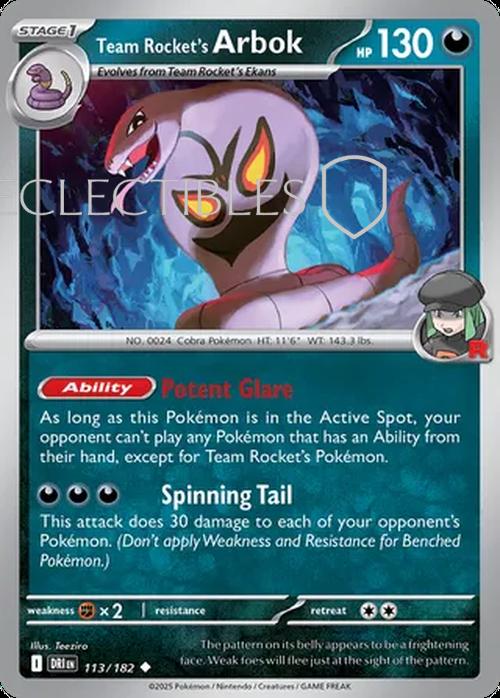 Pokemon Destined Rivals 113/182 Team Rockets Arbok  Reverse Holo