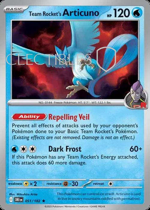 Pokemon Destined Rivals 051/182 Team Rockets Articuno  Reverse Holo