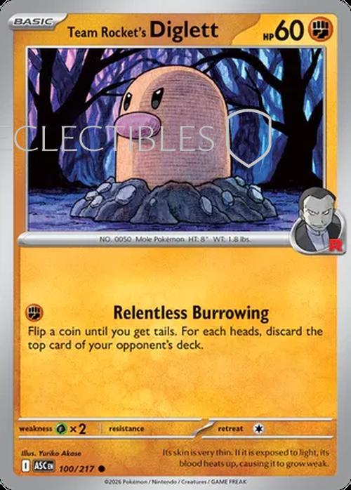 Pokemon Ascended Heroes 100/217 Team Rockets Diglett  Reverse Holo
