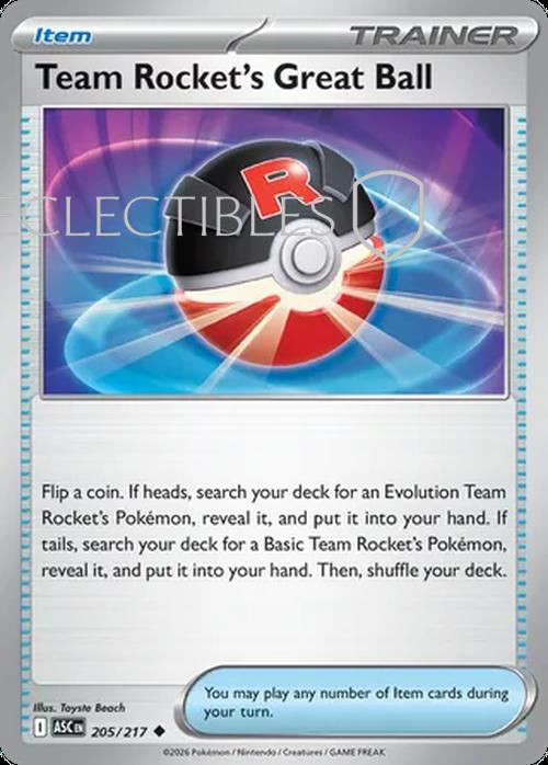 Pokemon Ascended Heroes 205/217 Team Rockets Great Ball  Reverse Holo