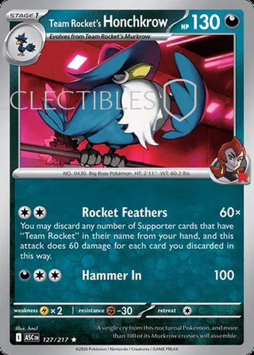 Pokemon Ascended Heroes 127/217 Team Rockets Honchkrow  Reverse Holo