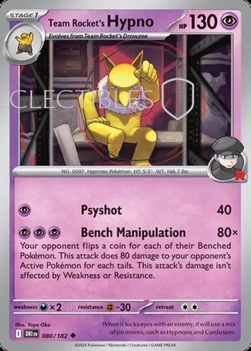 Pokemon Destined Rivals 080/182 Team Rockets Hypno  Reverse Holo