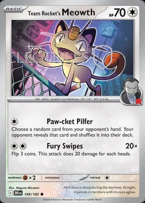 Pokemon Destined Rivals 149/182 Team Rockets Meowth  Reverse Holo