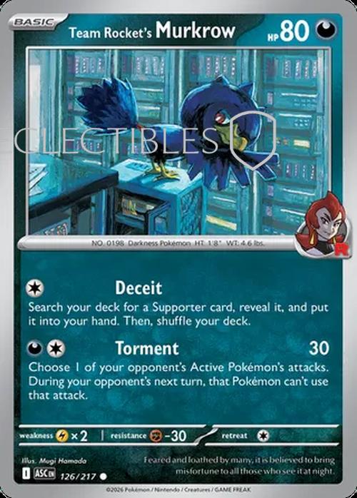 Pokemon Ascended Heroes 126/217 Team Rockets Murkrow  Reverse Holo