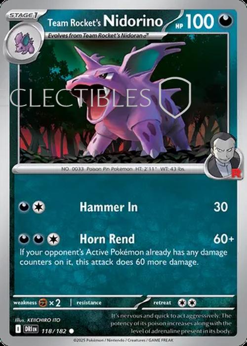 Pokemon Destined Rivals 118/182 Team Rockets Nidorino  Reverse Holo